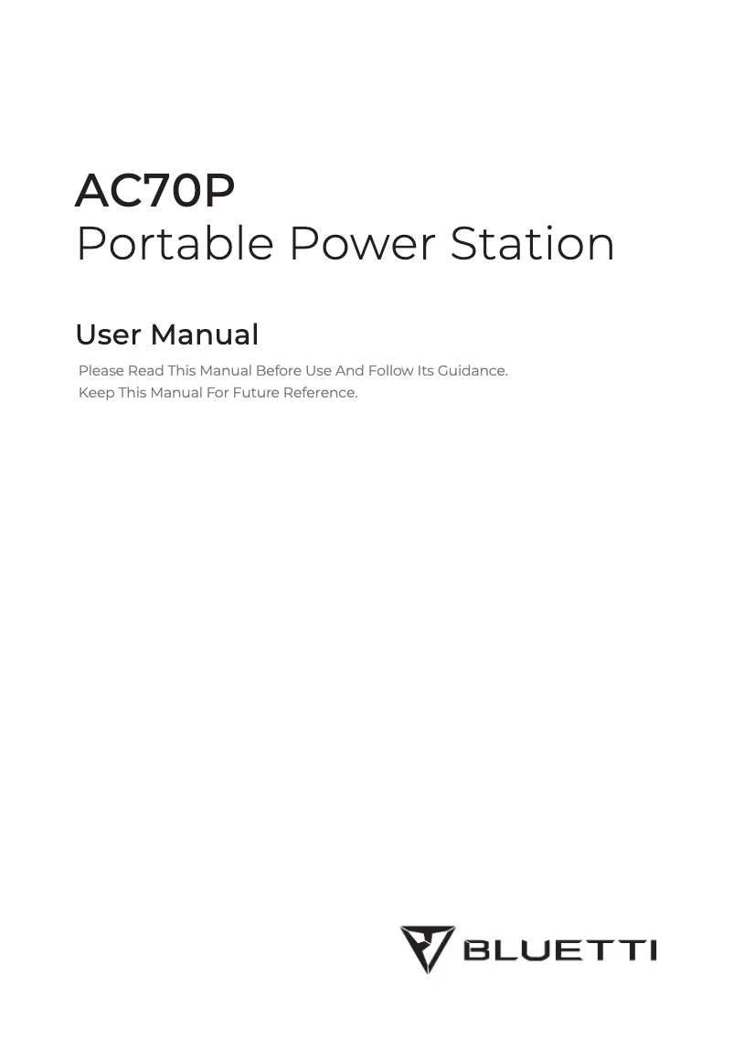 Page 1 de la notice Manuel utilisateur Bluetti AC70P