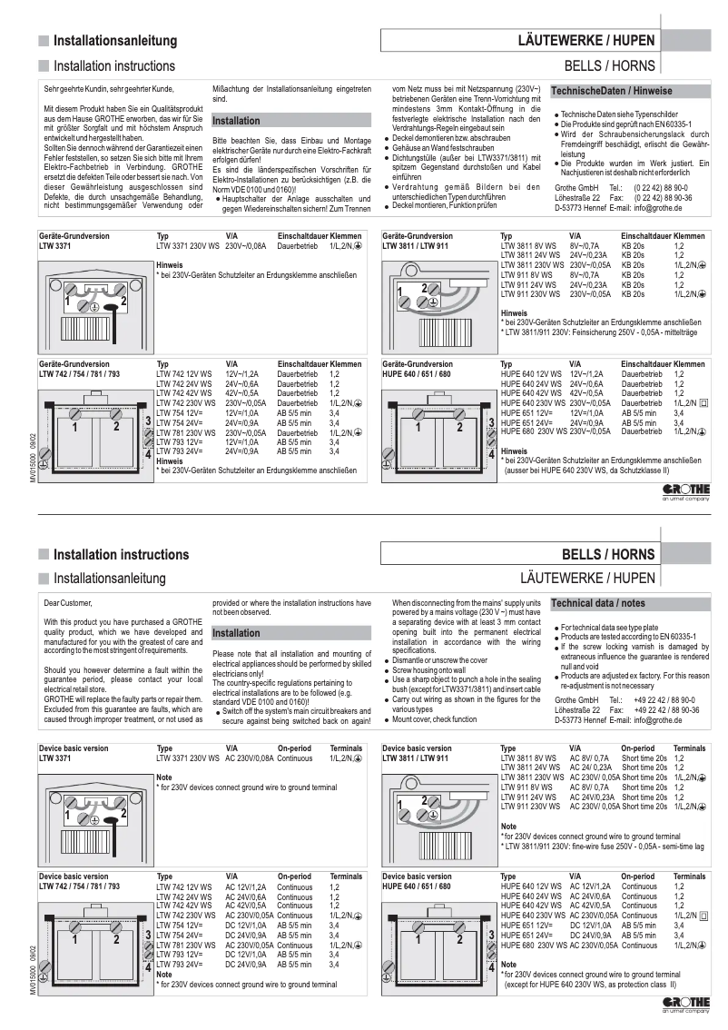Image de la première page du manuel de l'appareil LTW 3371A