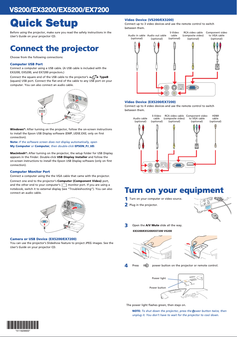 Page 1 de la notice Manuel utilisateur Epson EX7200