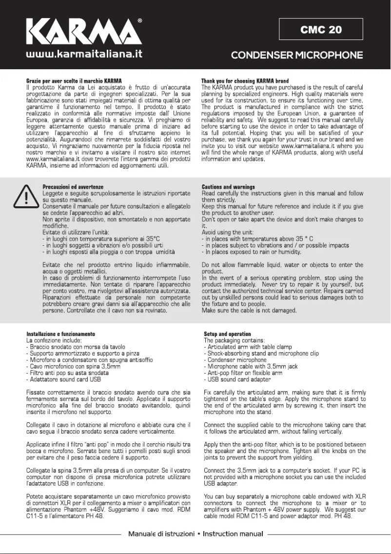 Page 1 de la notice Manuel utilisateur Karma CMC 20