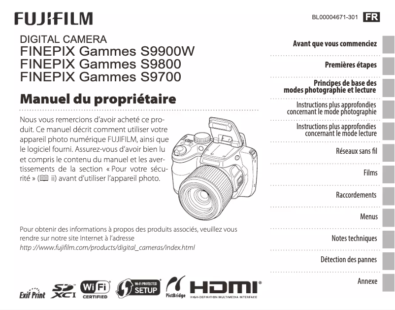 Page n°1 - Manuel utilisateur Fujifilm FinePix S9900W
