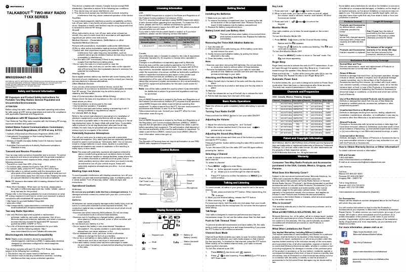 Page 1 de la notice Manuel utilisateur Motorola Talkabout T107