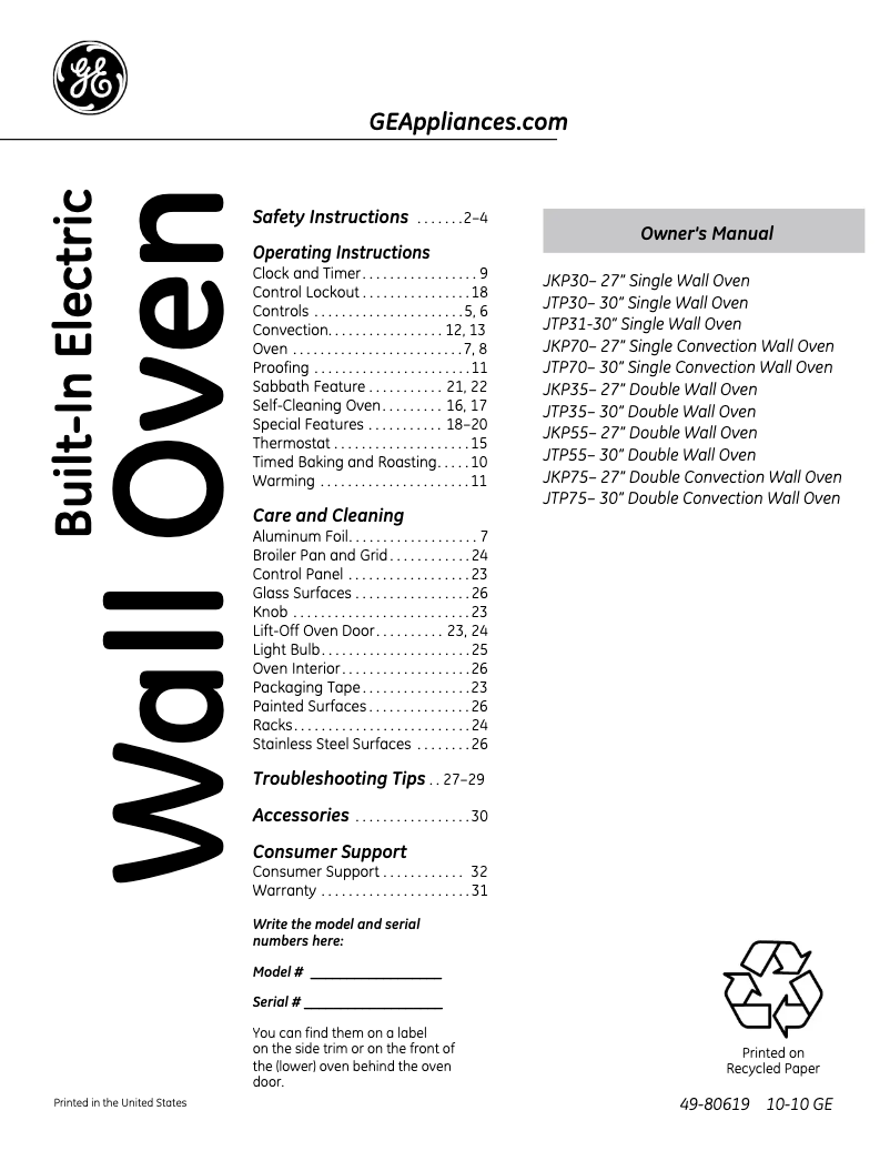 Image de la première page du manuel de l'appareil JTP35DPWW