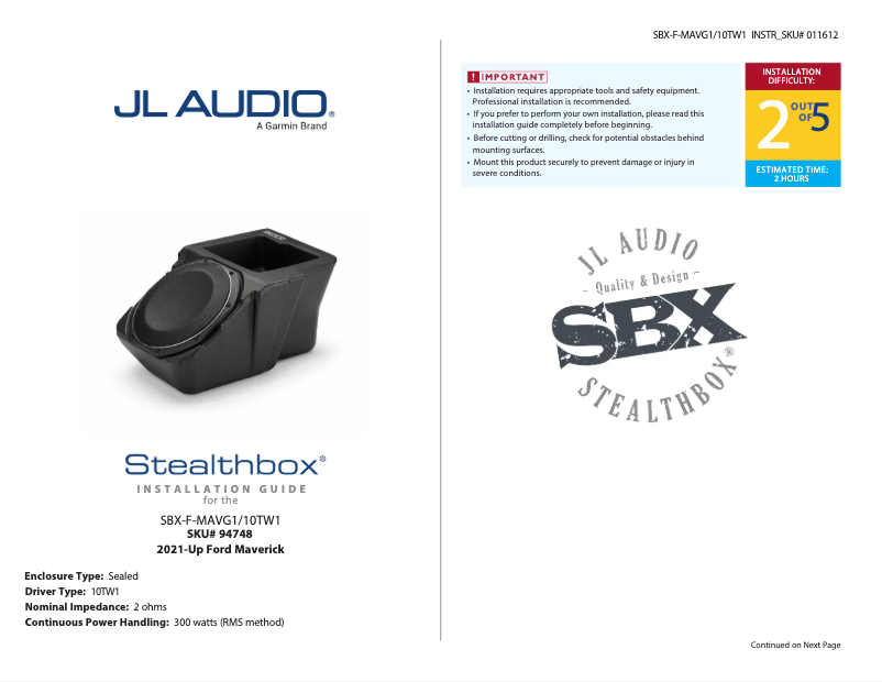 Image de la première page du manuel de l'appareil Stealthbox SBX-F-MAVG1/10TW1