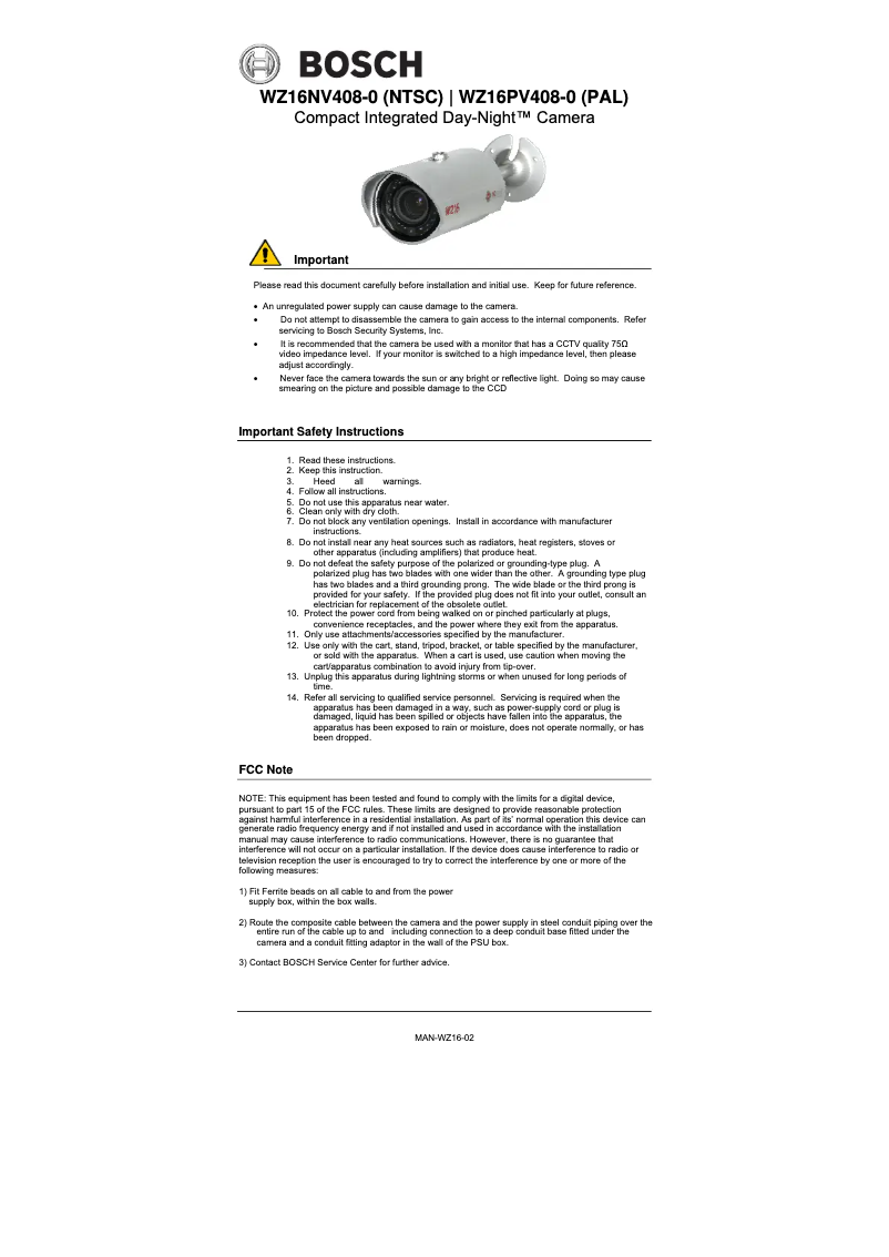 Page n°1 - Manuel utilisateur Bosch WZ16PV408‑0