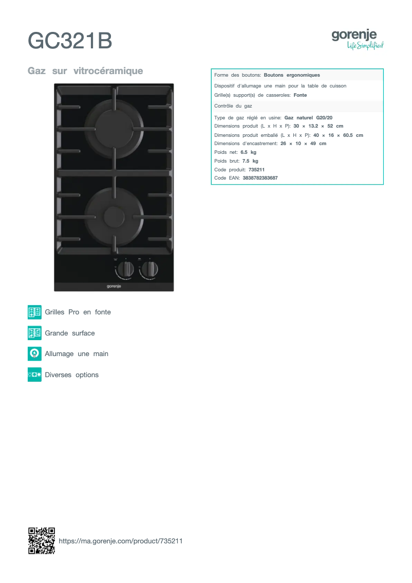 Page n°1 - Fiche technique Gorenje GC321B