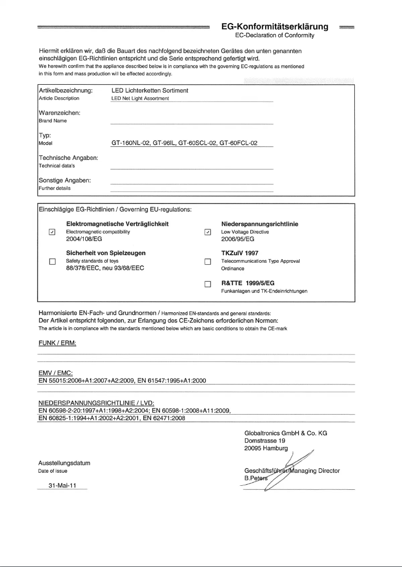Page 1 of the manual User Manual Casa Deco GT-60SCL-02
