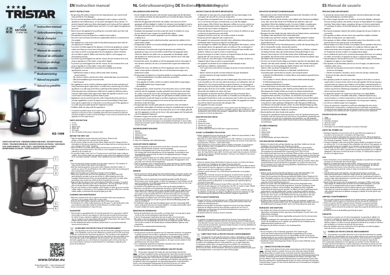Page n°1 - Manuel utilisateur TriStar KZ-1208