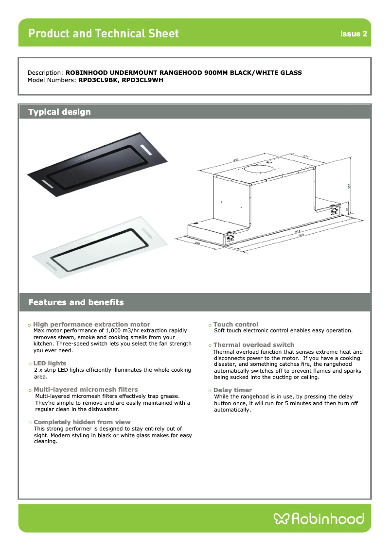 Page n°1 - Fiche technique Robinhood RPD3CL9BK
