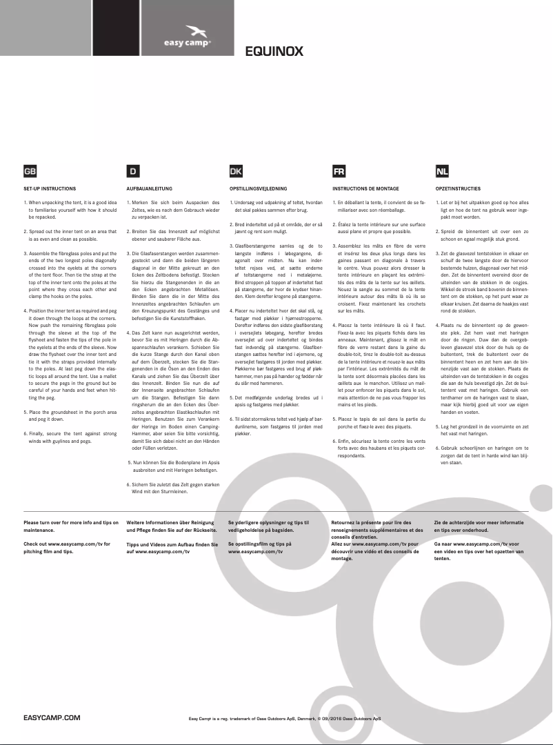 Page n°1 - Manuel utilisateur Easy Camp Equinox 300