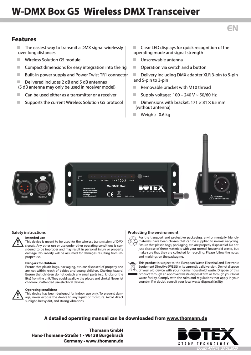 Page n°1 - Fiche technique Botex W-DMX Box G5