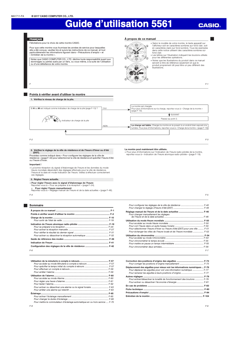 Page 1 de la notice Manuel utilisateur Casio G-Shock GWG-100-1A8ER
