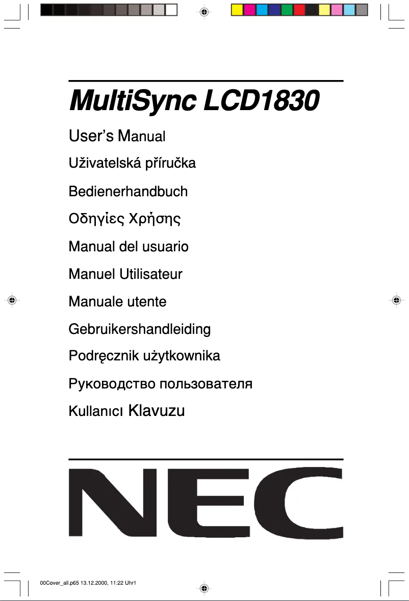 Image de la première page du manuel de l'appareil MultiSync LCD1830