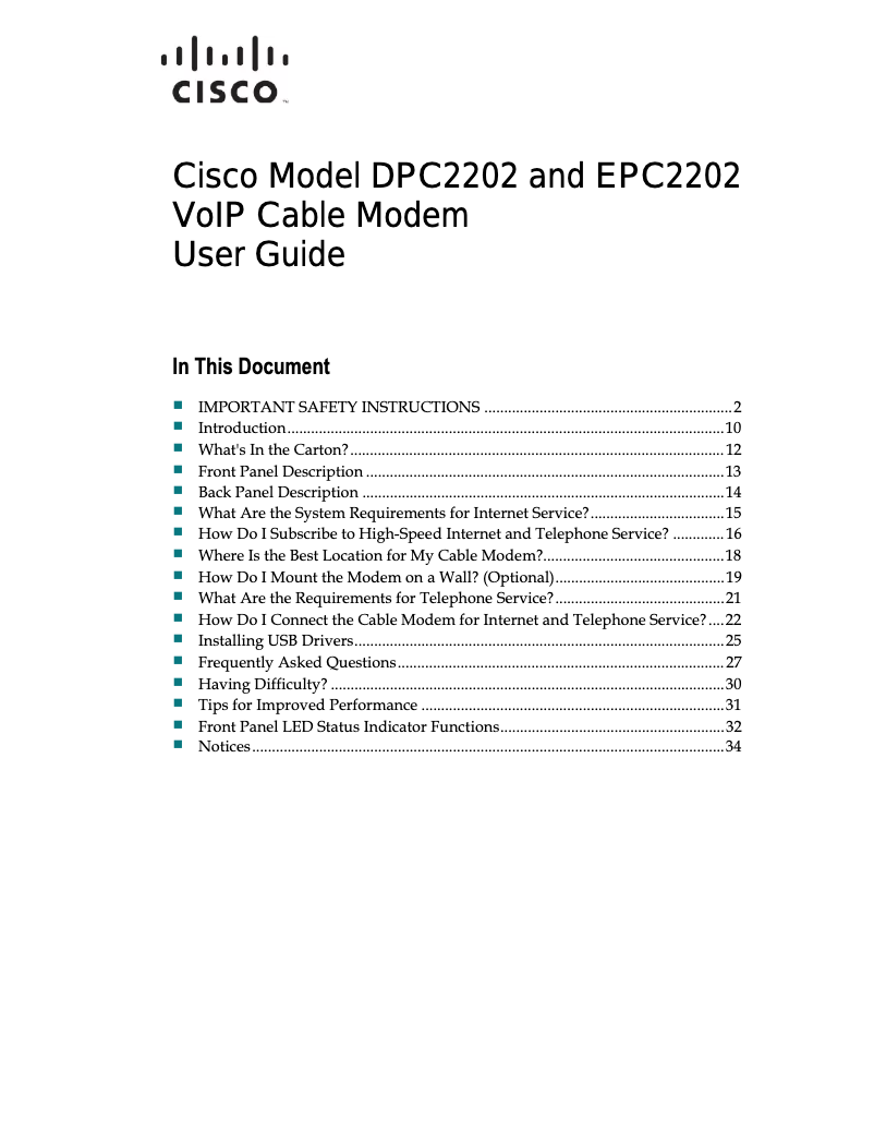 Page 1 de la notice Manuel utilisateur Cisco EPC2202