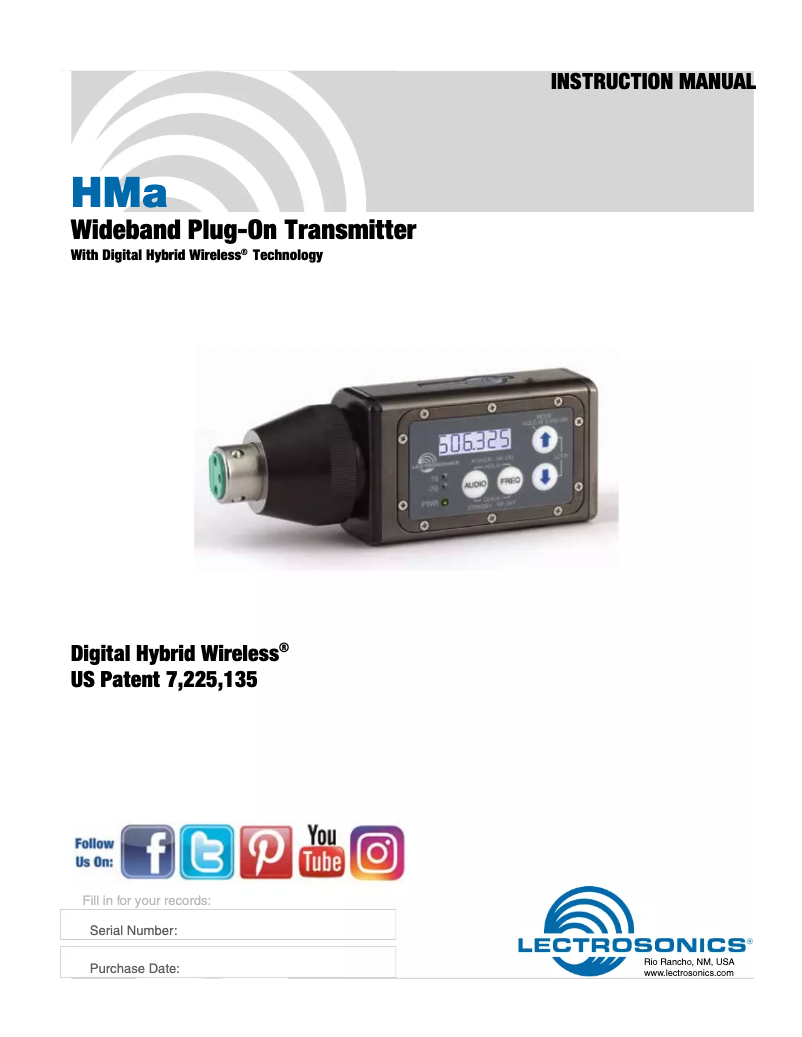Page 1 de la notice Manuel utilisateur Lectrosonics Hma