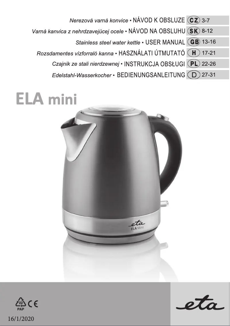 Image de la première page du manuel de l'appareil ELA mini