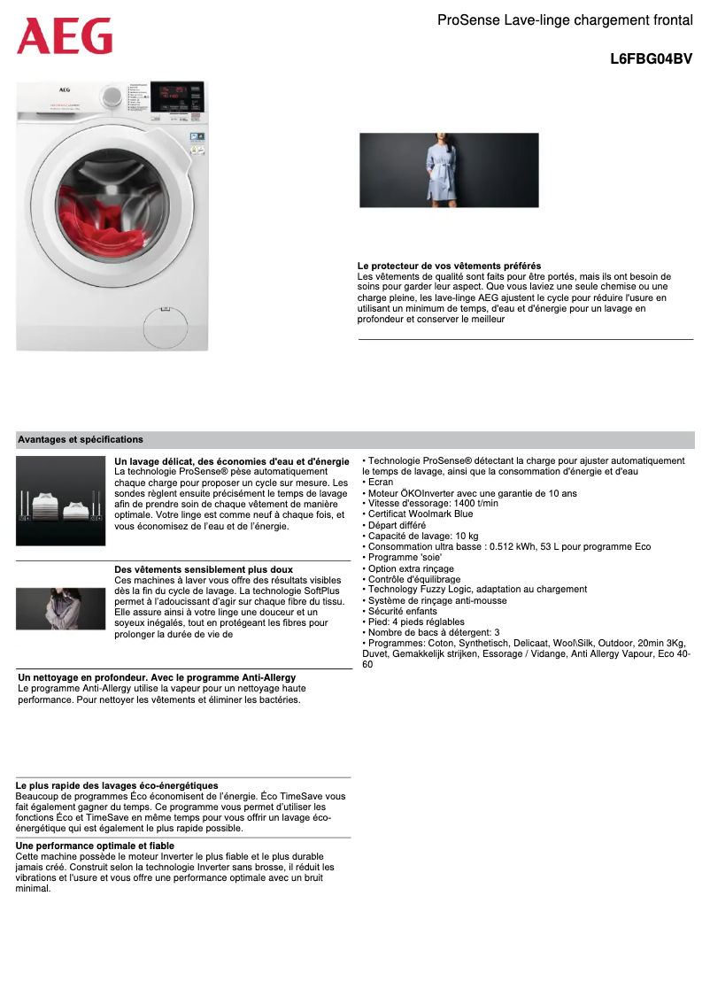 Página 1 del manual Ficha técnica AEG L6FBG04BV