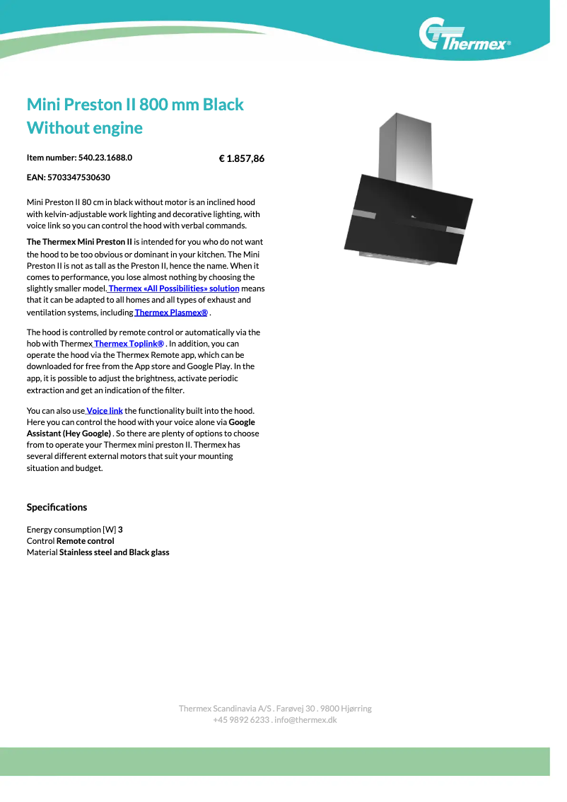 Page 1 de la notice Fiche technique Thermex Mini Preston II