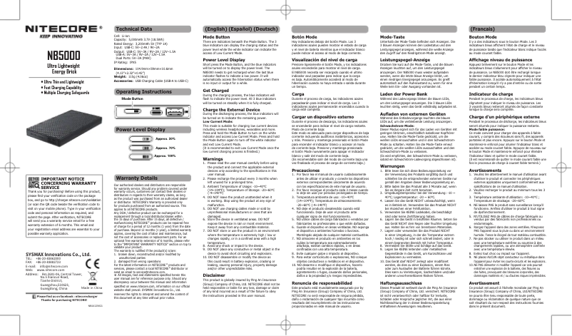 Page 1 de la notice Manuel utilisateur Nitecore NB5000