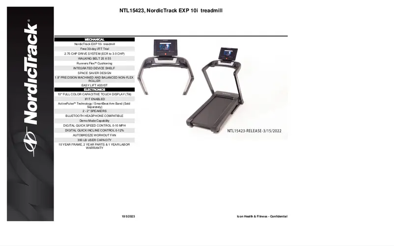 Page n°1 - Fiche technique NordicTrack EXP10i