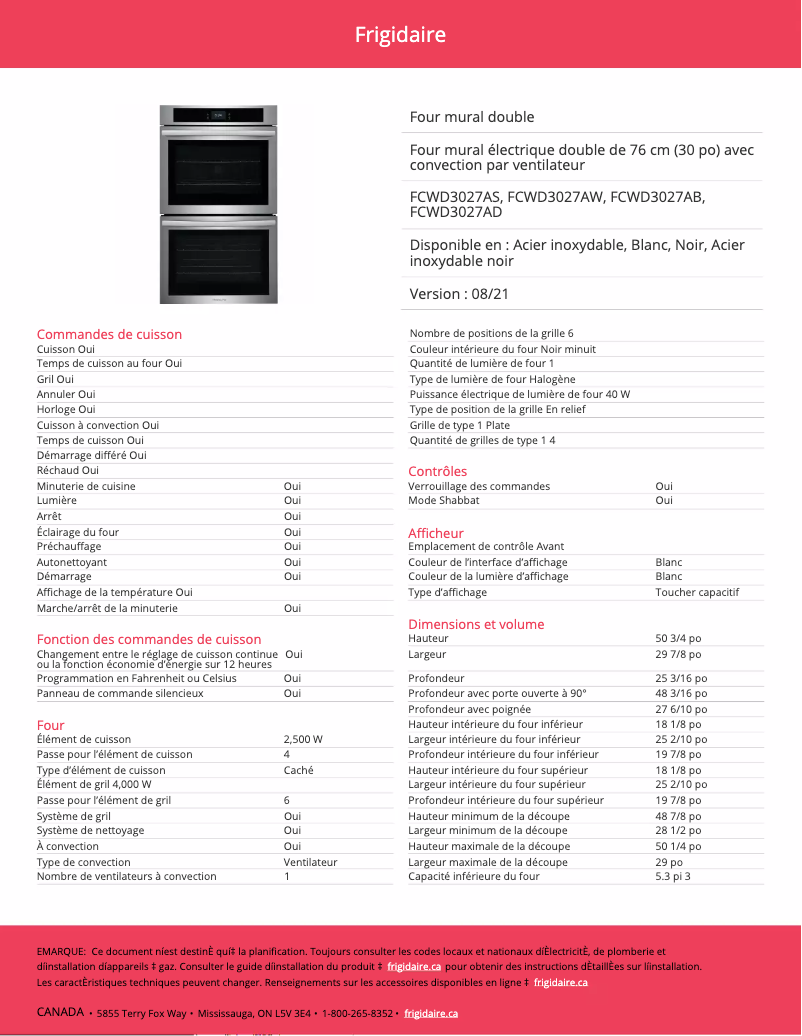 Image de la première page du manuel de l'appareil FCWD3027AS