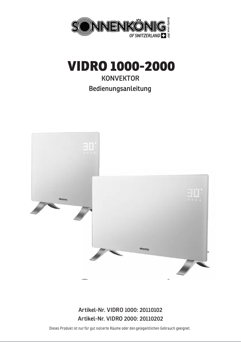 Image de la première page du manuel de l'appareil Vidro 2000