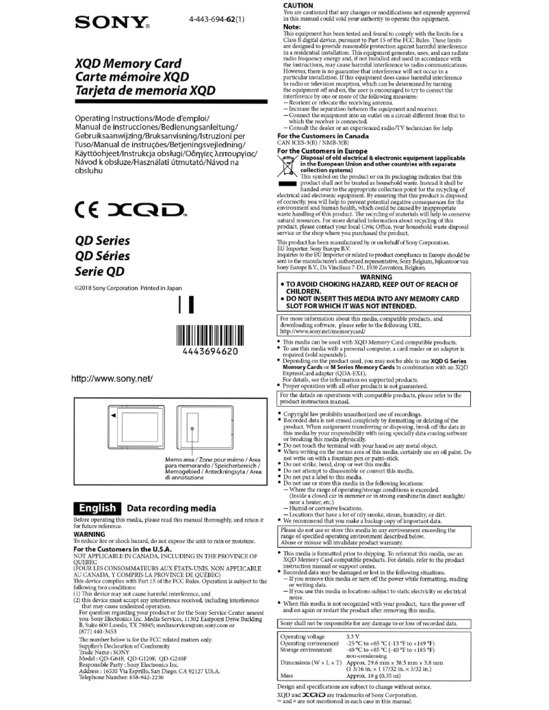 Image de la première page du manuel de l'appareil QD XQD