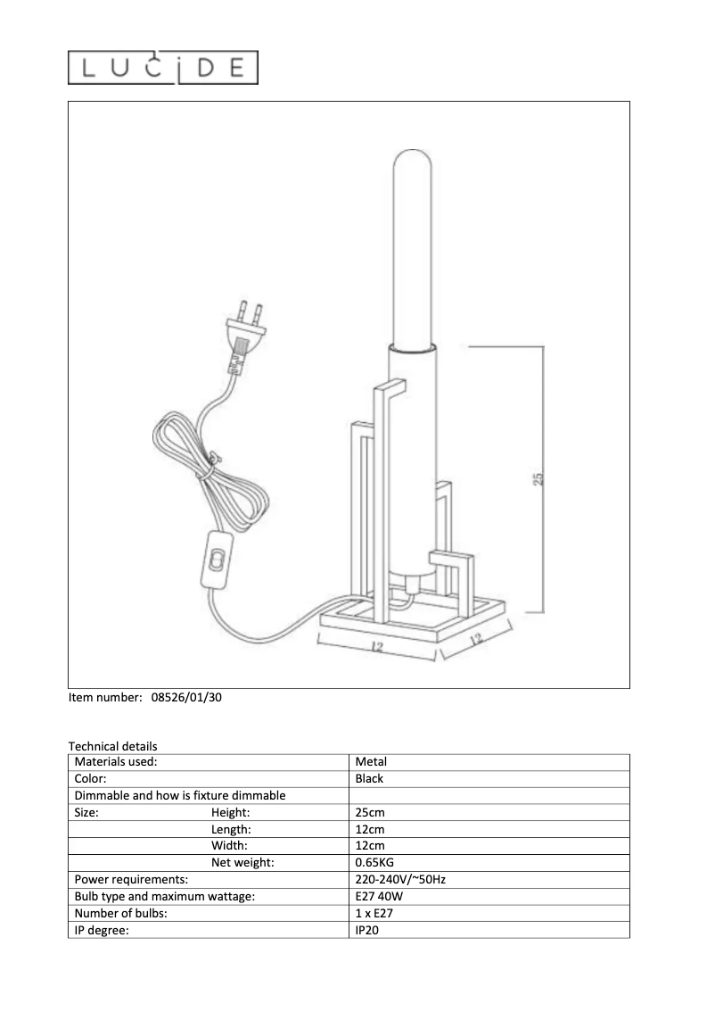 Page 1 de la notice Manuel utilisateur Lucide Zilda