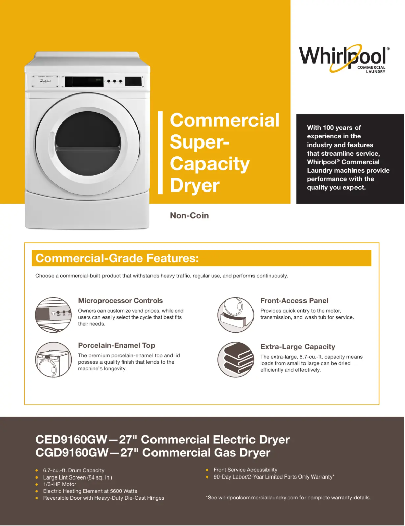 Página 1 del manual Ficha técnica Whirlpool CED9160GW