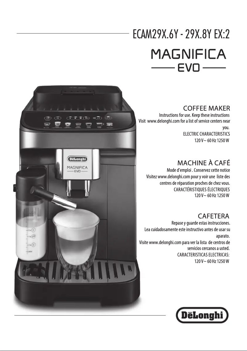 Page 1 de la notice Manuel utilisateur DeLonghi Magnifica Evo Automatic ECAM290.83.TB