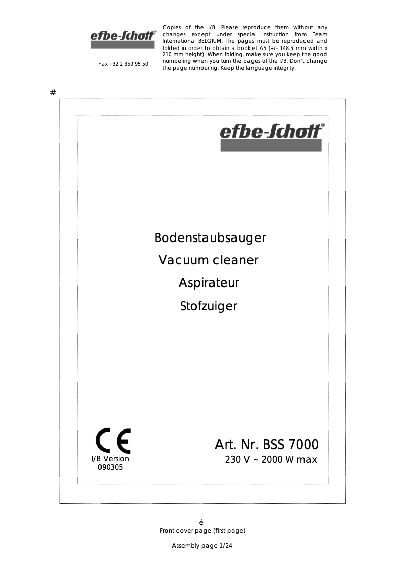 Image de la première page du manuel de l'appareil BSS 7000