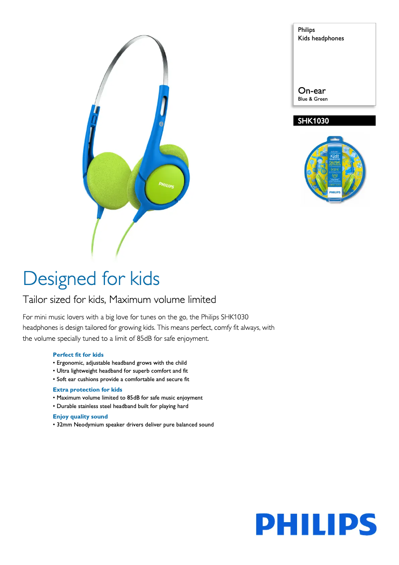 Page 1 of the manual Technical Sheet Philips SHK1030