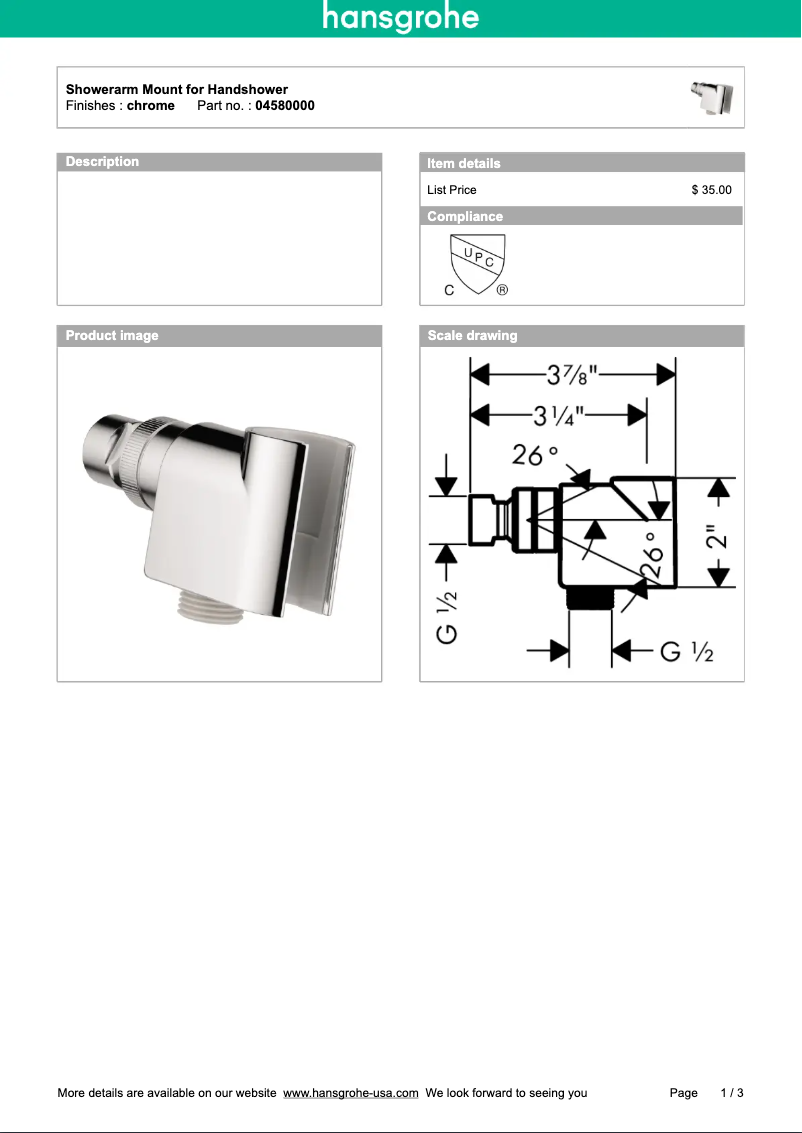 Page 1 de la notice Manuel utilisateur Hansgrohe 4580000