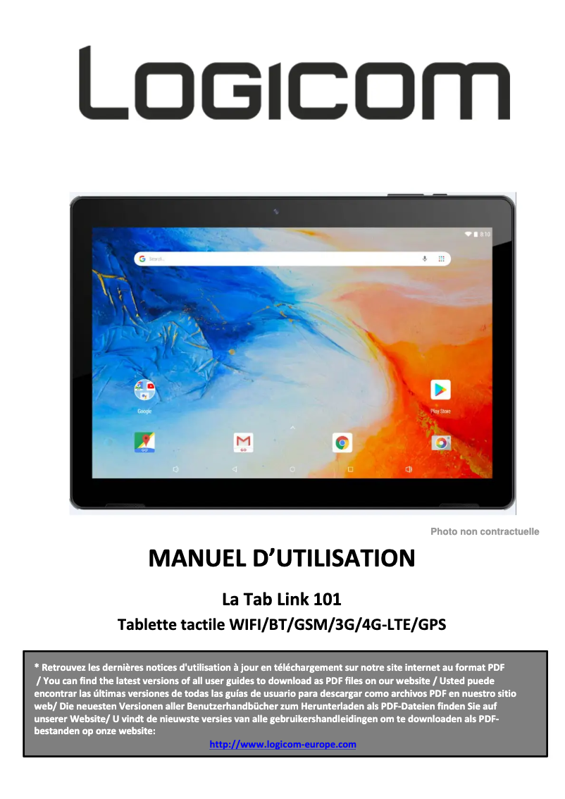 Page 1 de la notice Manuel utilisateur Logicom La Tab Link 101