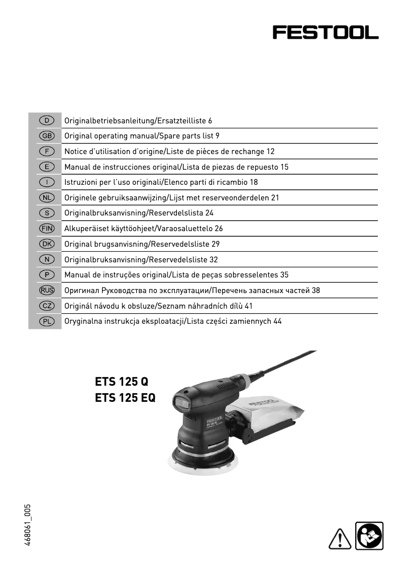 Page n°1 - Manuel utilisateur Festool ETS 125 EQ
