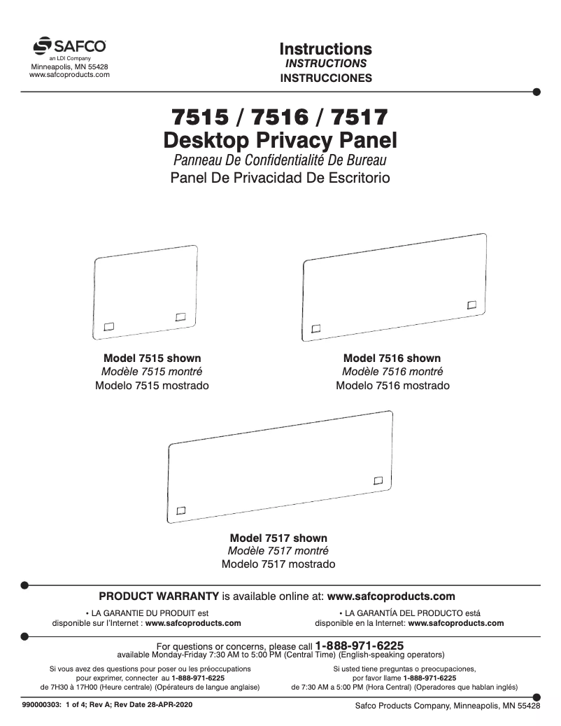 Page 1 de la notice Manuel utilisateur Safco 7517