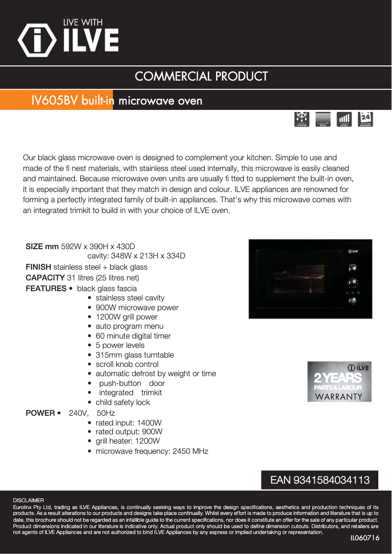 Page n°1 - Fiche technique Ilve IV605BV