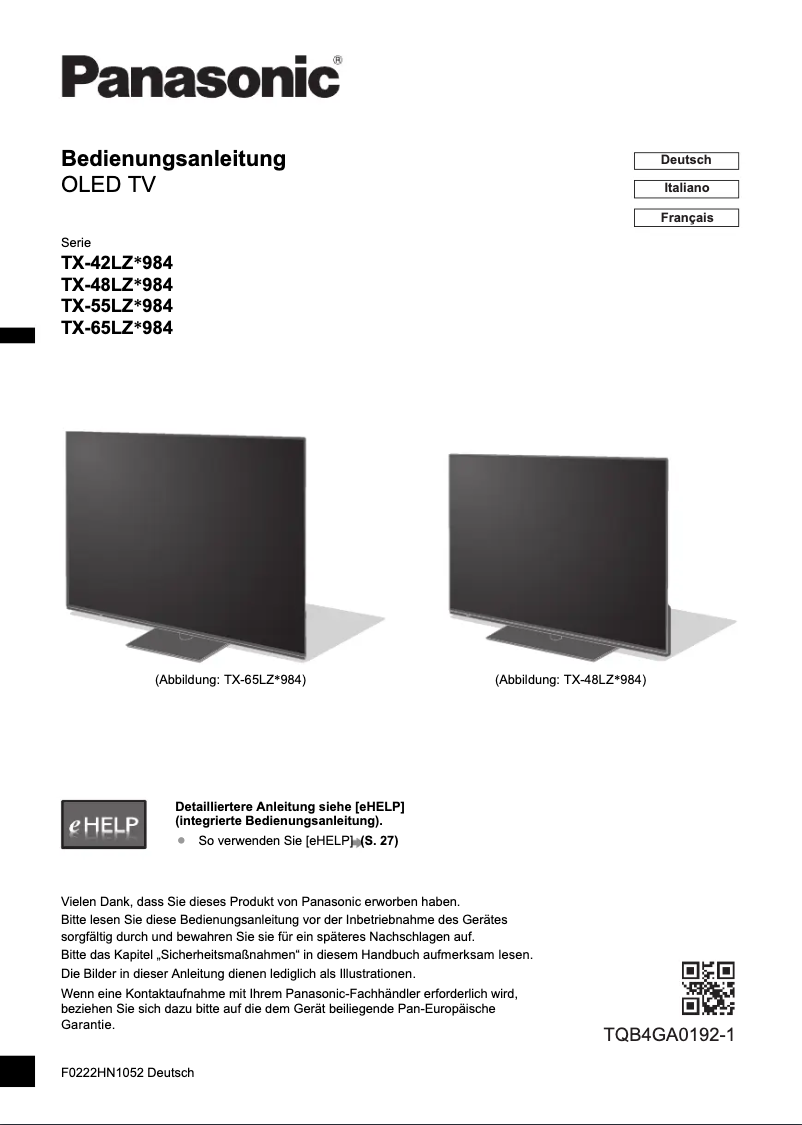 Imagen de la primera página del manual del dispositivo TX-48LZW984