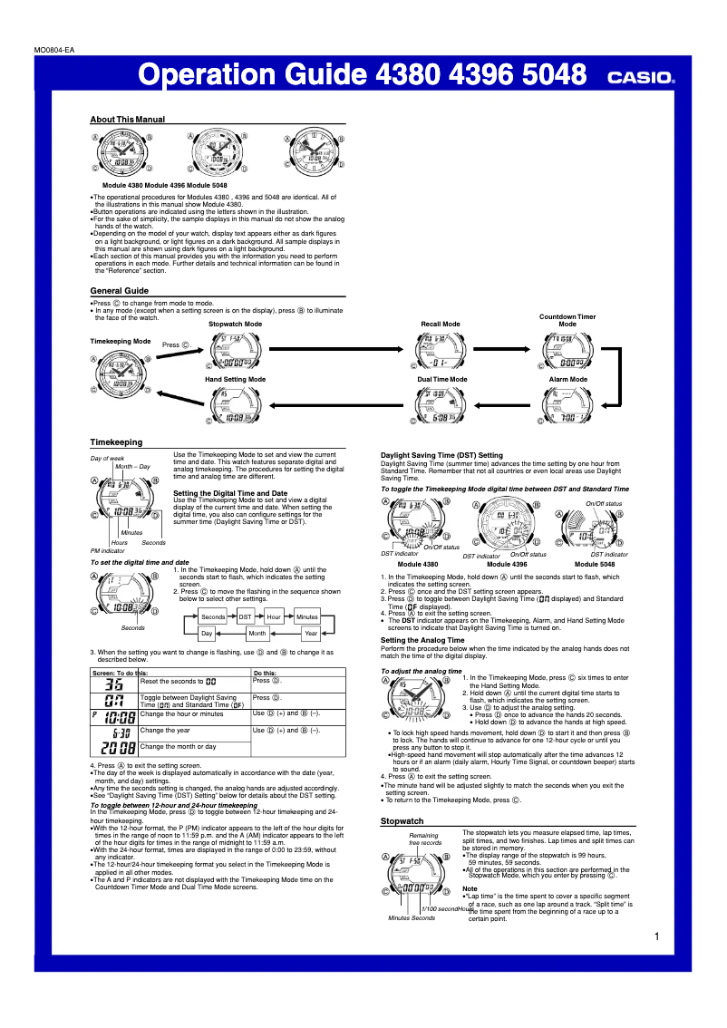 Page n°1 - Manuel utilisateur Casio AQ-164W-7AVDF