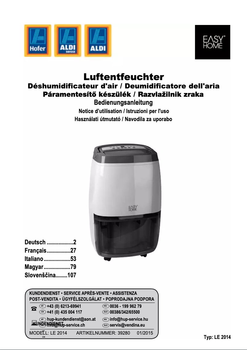 Página 1 del manual Manual de usuario Easy Home LE 2014