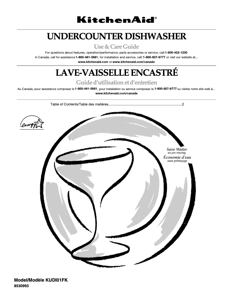 Page 1 de la notice Manuel utilisateur KitchenAid KUDS01FKPA0