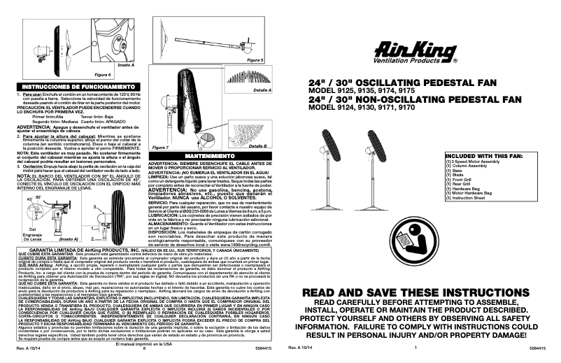 Page 1 de la notice Manuel utilisateur Air King 9125