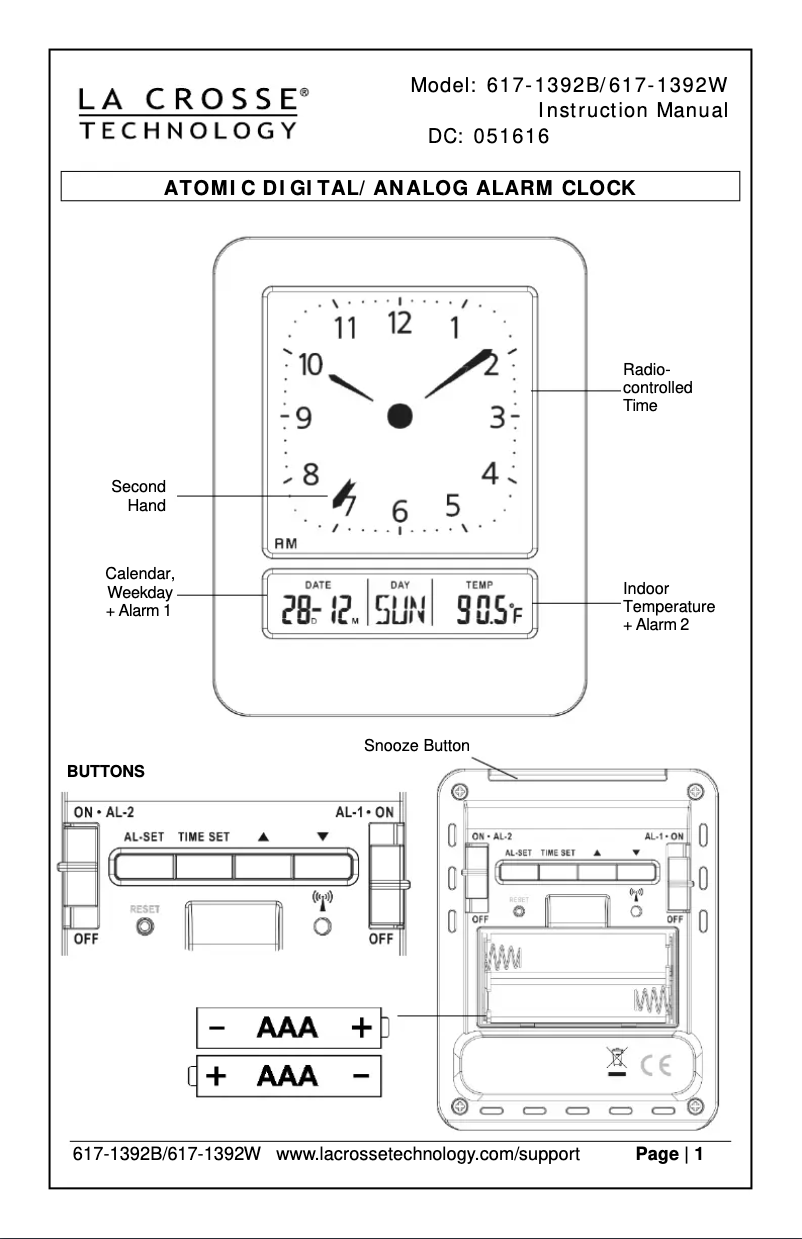 Page 1 de la notice Manuel utilisateur La Crosse Technology 617-1392W