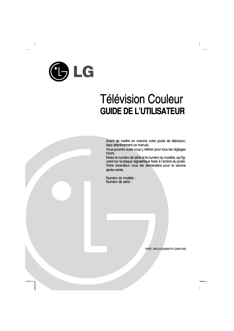 Page n°1 - Manuel utilisateur LG 21SA2RW