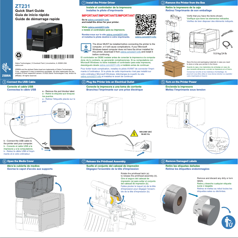 Page 1 de la notice Manuel utilisateur Zebra ZT231