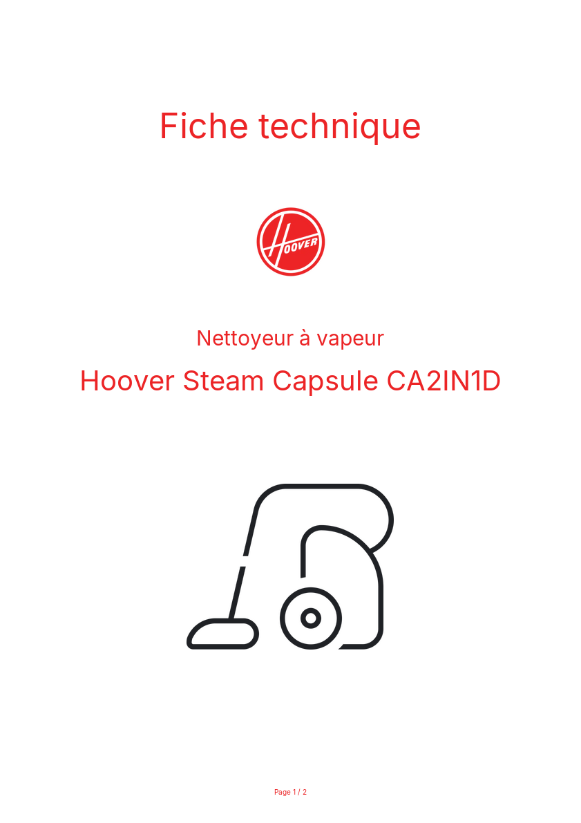 Page n°1 - Fiche technique Hoover Steam Capsule CA2IN1D