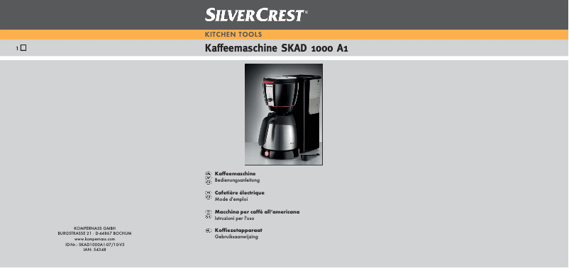 Page n°1 - Manuel utilisateur SilverCrest SKAD 1000 A1
