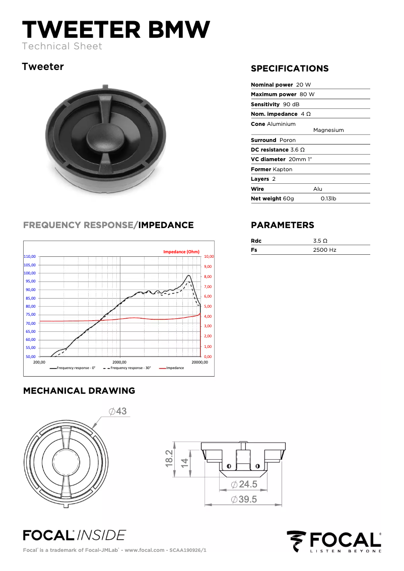 Page 1 de la notice Fiche technique Focal IS BMW 100L