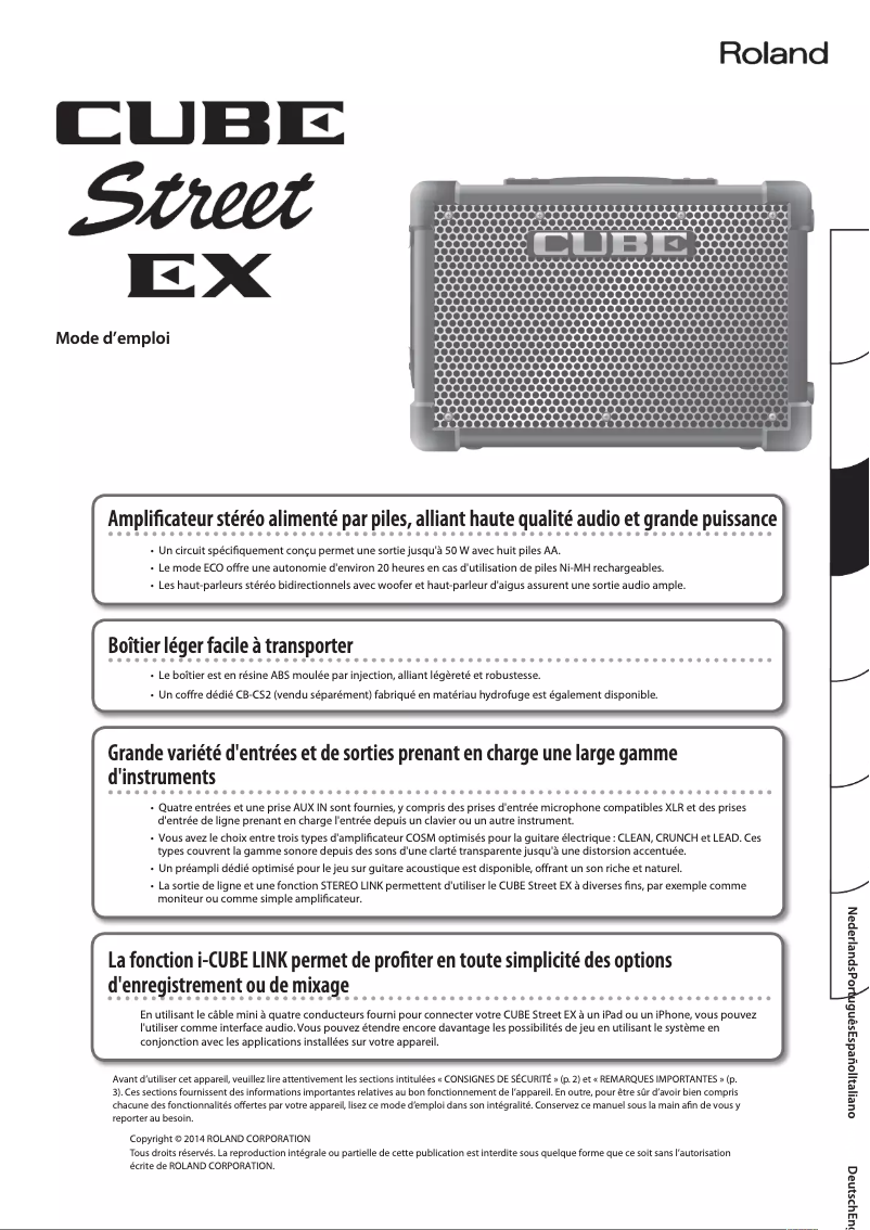 Page n°1 - Manuel utilisateur Roland Cube Street EX PA Pack