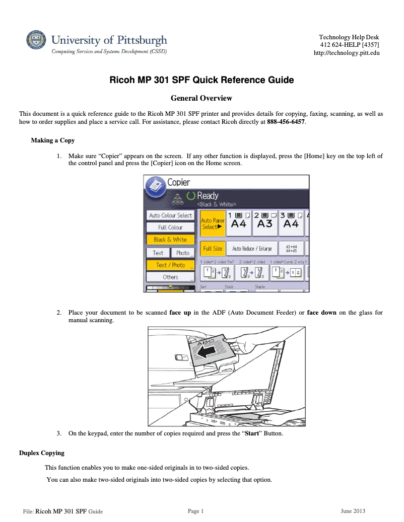 Page n°1 - Manuel utilisateur Ricoh MP 301 SPF